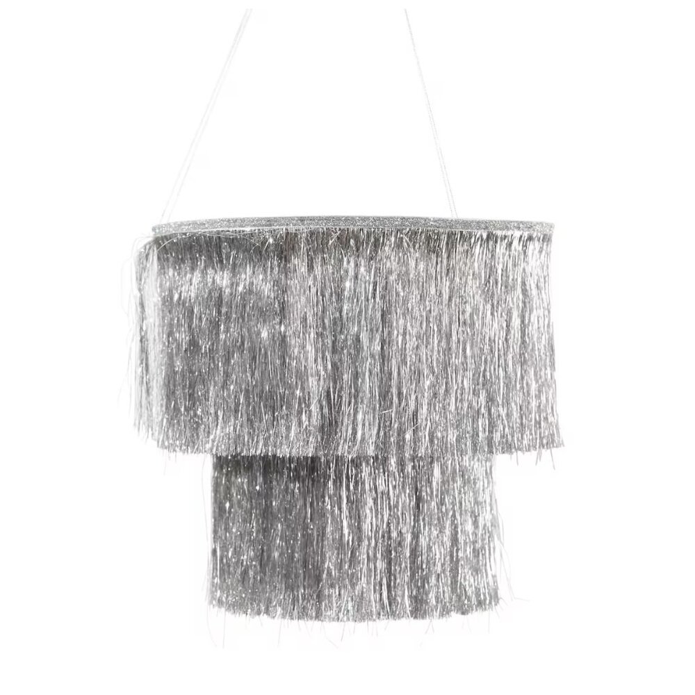 Silver Ashland Two Tier Tinsel Chandelier Party Decoration NEW